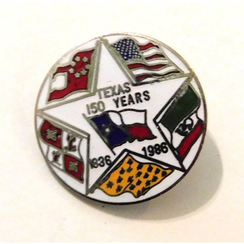 Texas 150 Years Commemorative Pin Badge 1836-1986 Flags Star Design Memorabilia
